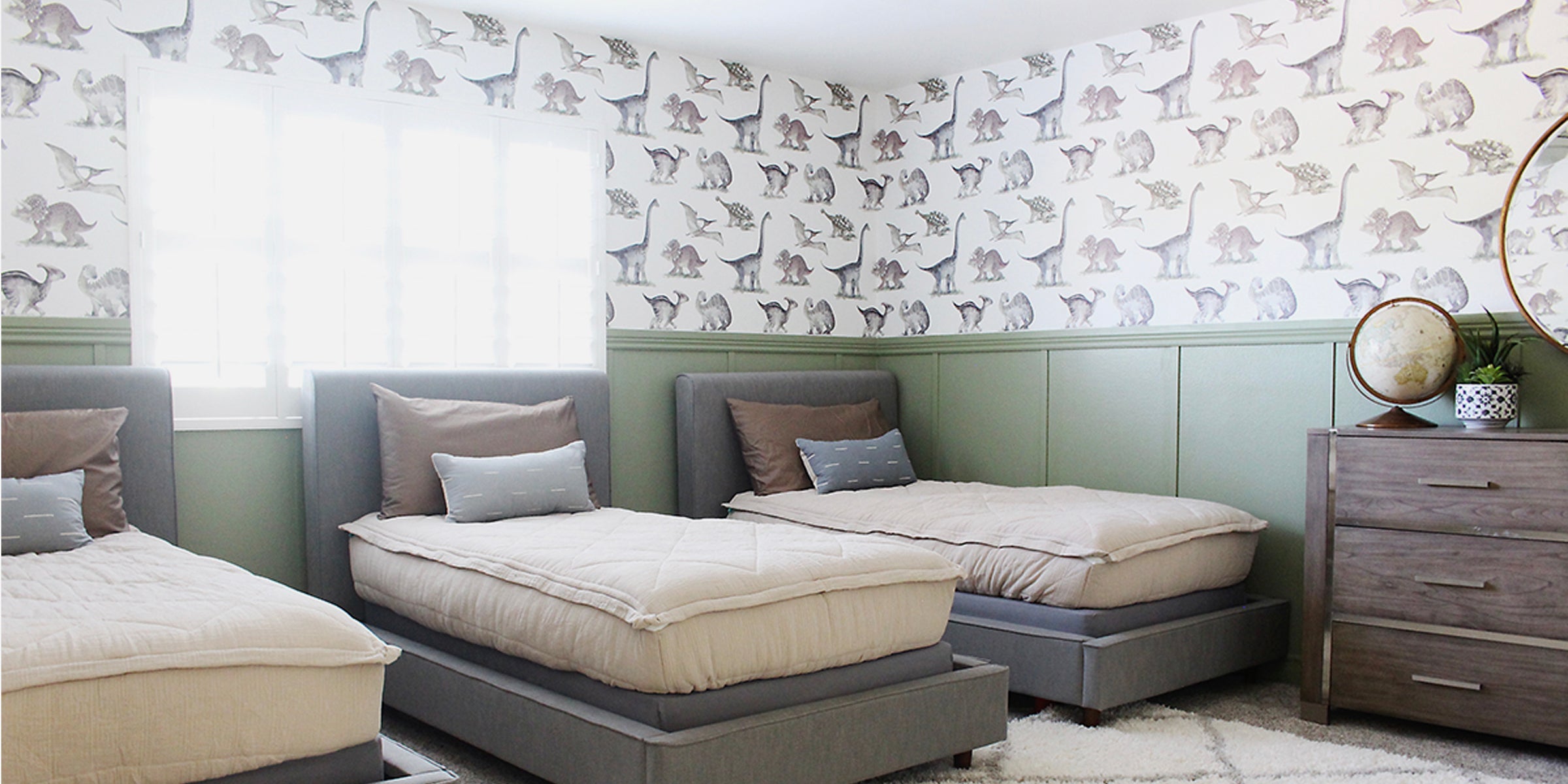 Boys Room Decor Idea | Dinosaur Wallpaper, Paint, & Decor!