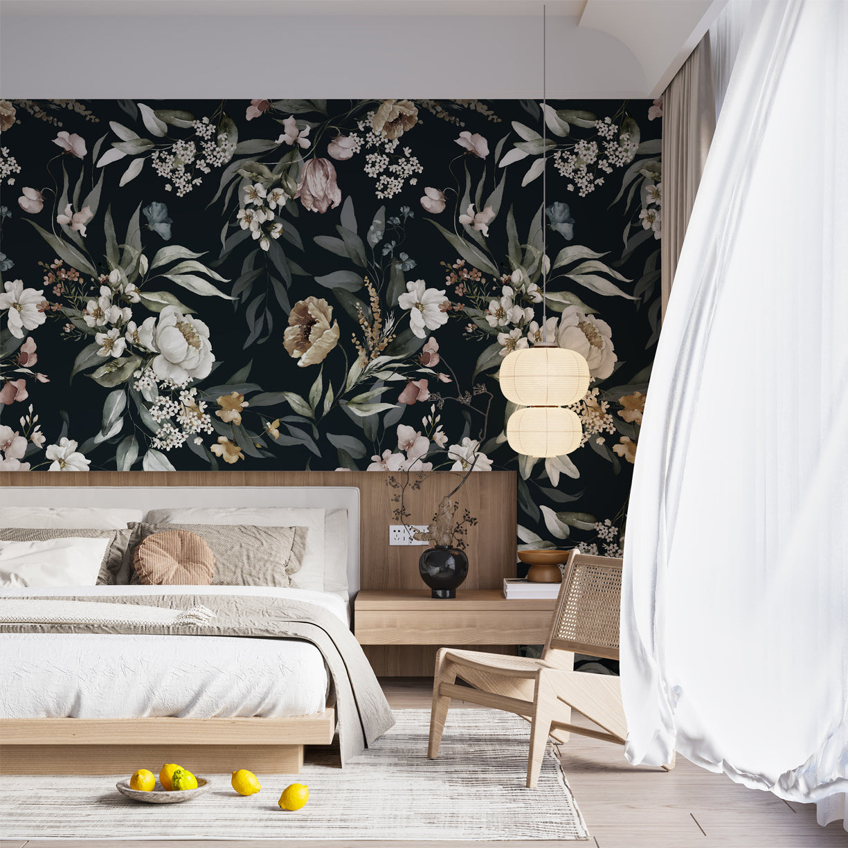 Serene Noir Floral Wallpaper