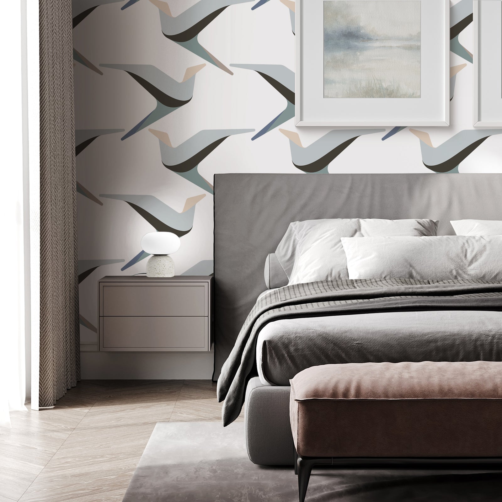 Modern Flock Motif Wallpaper