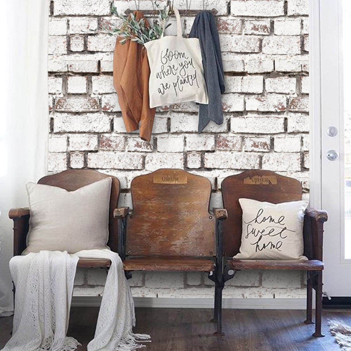 Vintage White Brick Wallpaper