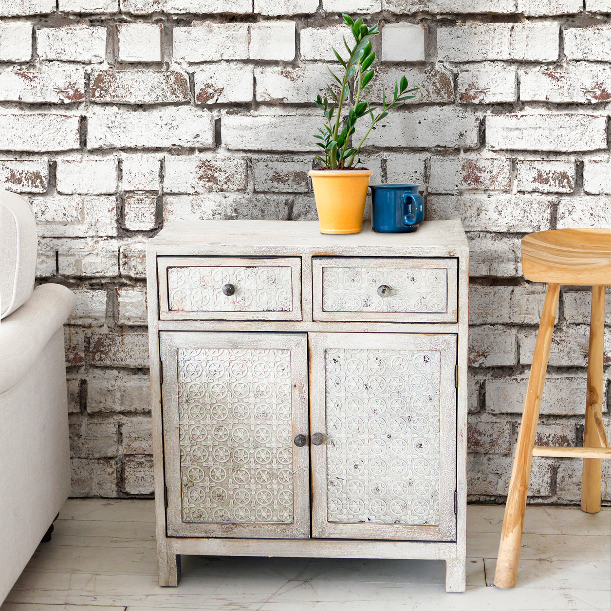 Vintage White Brick Wallpaper
