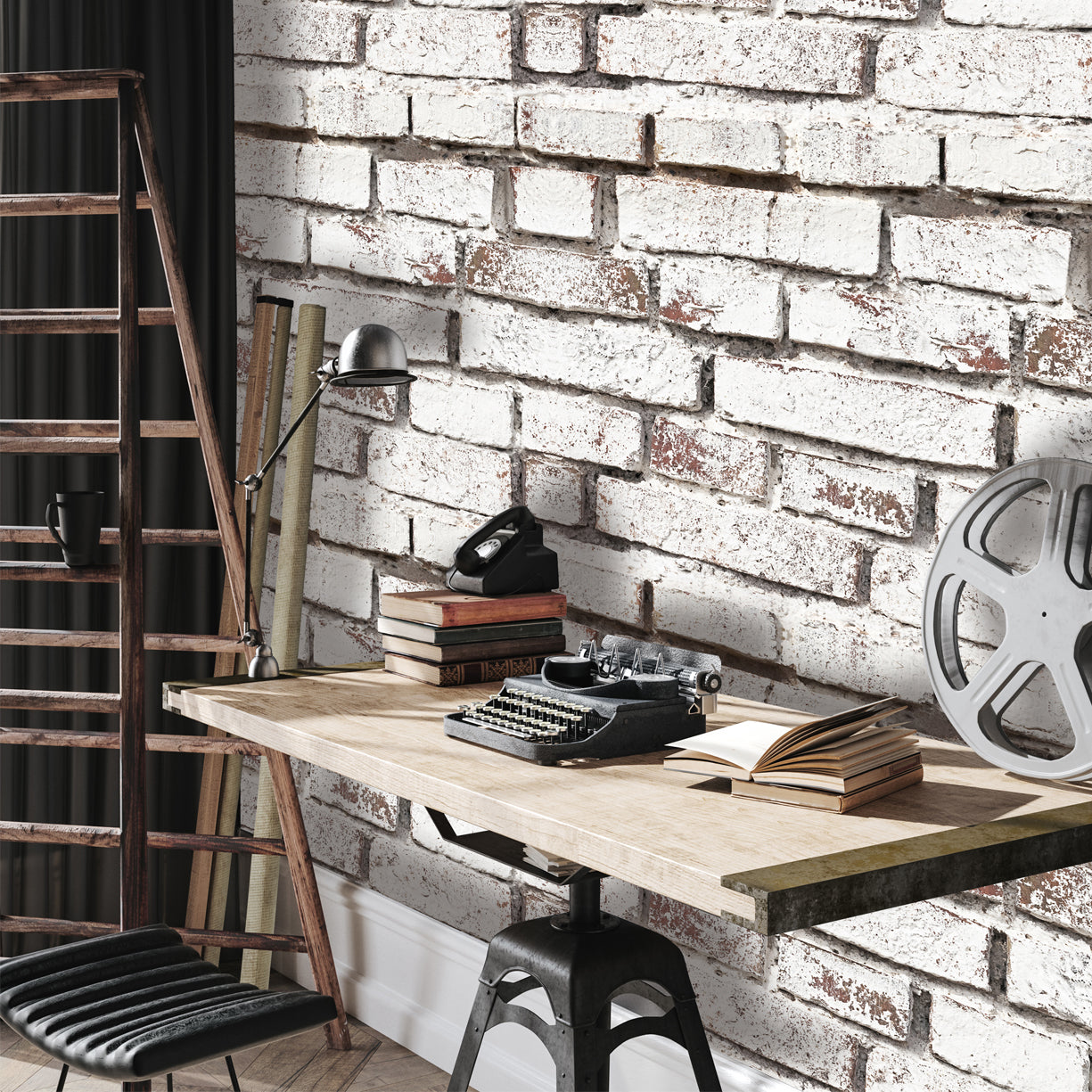Vintage White Brick Wallpaper