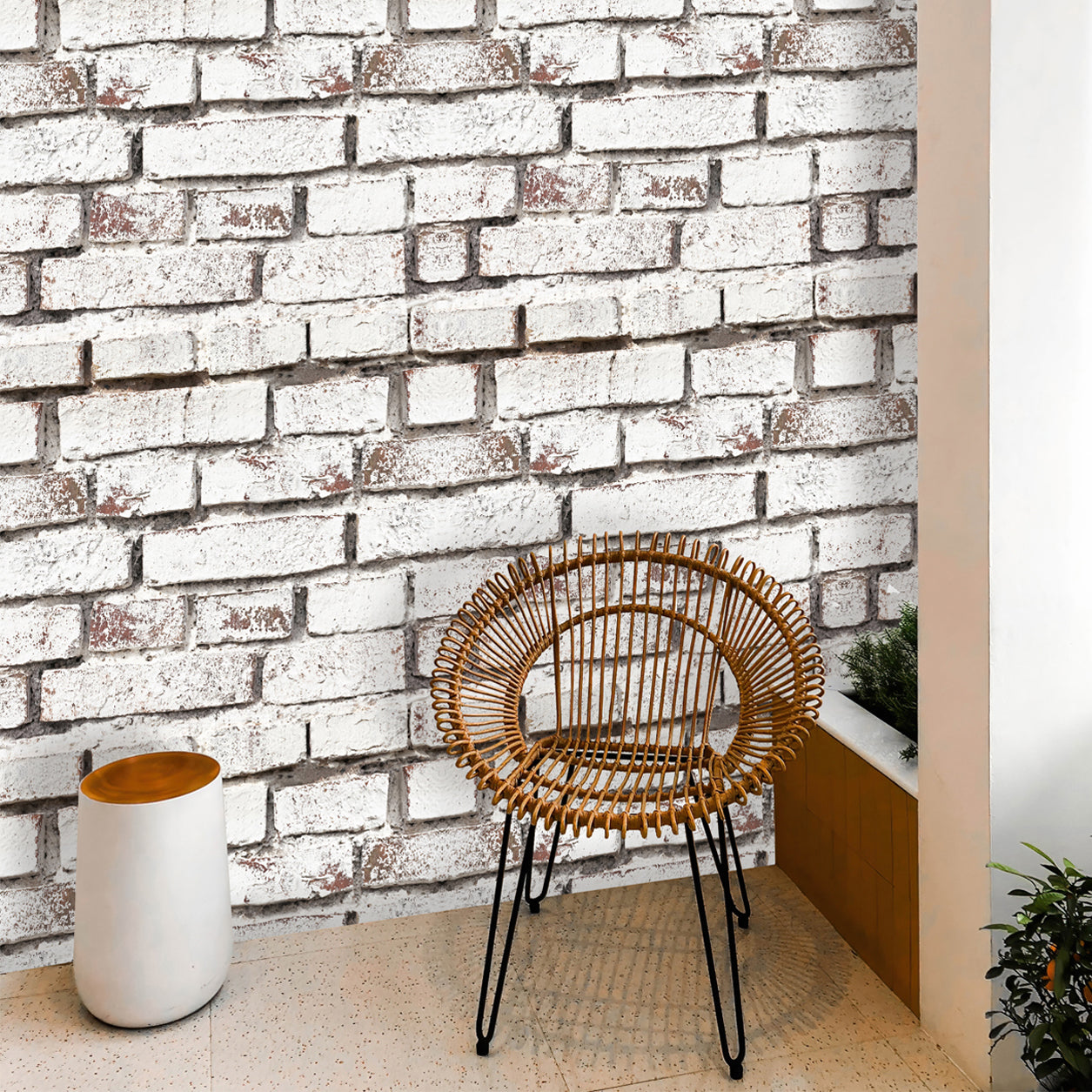 Vintage White Brick Wallpaper
