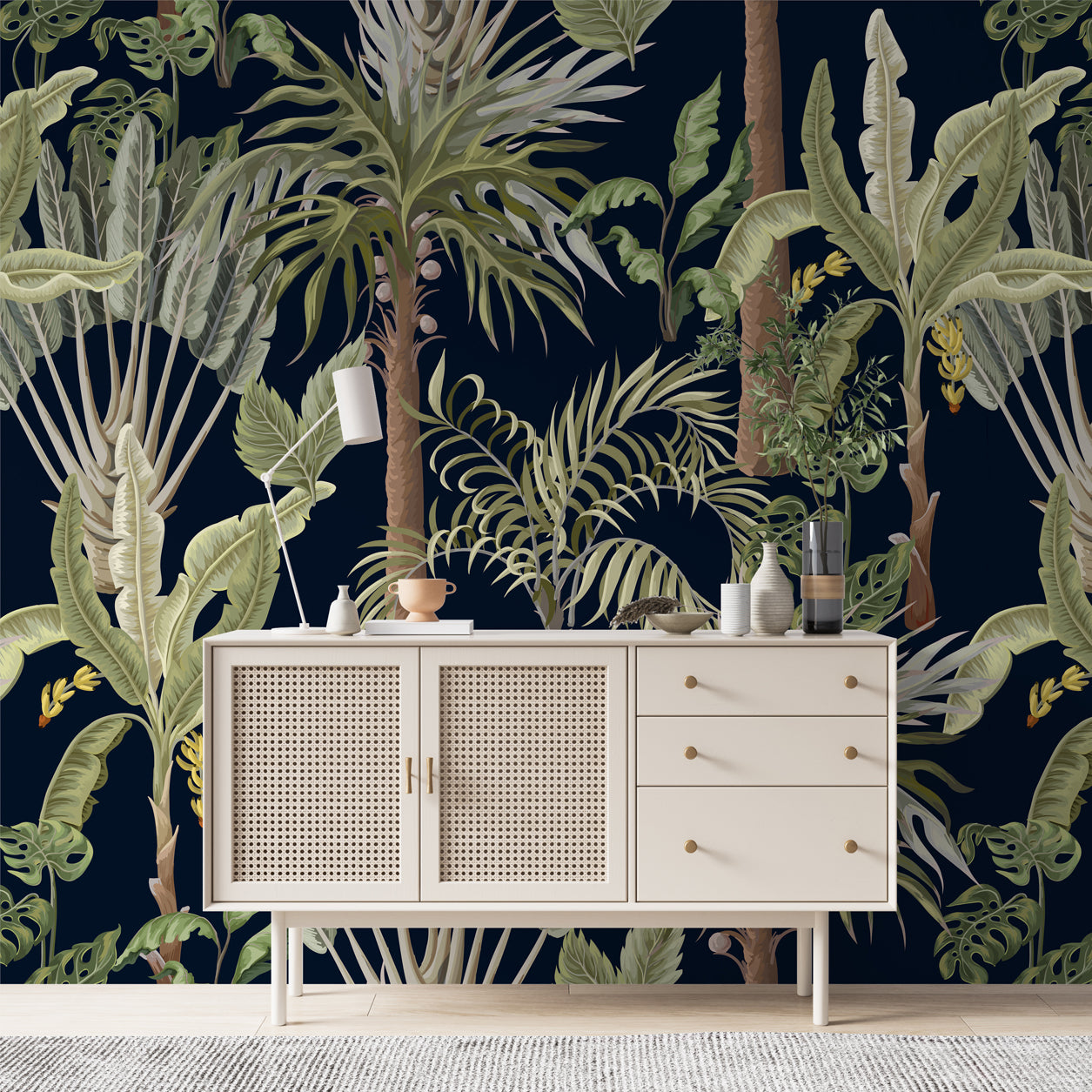 Midnight Jungle - Tropical Botanical Mural Wallpaper