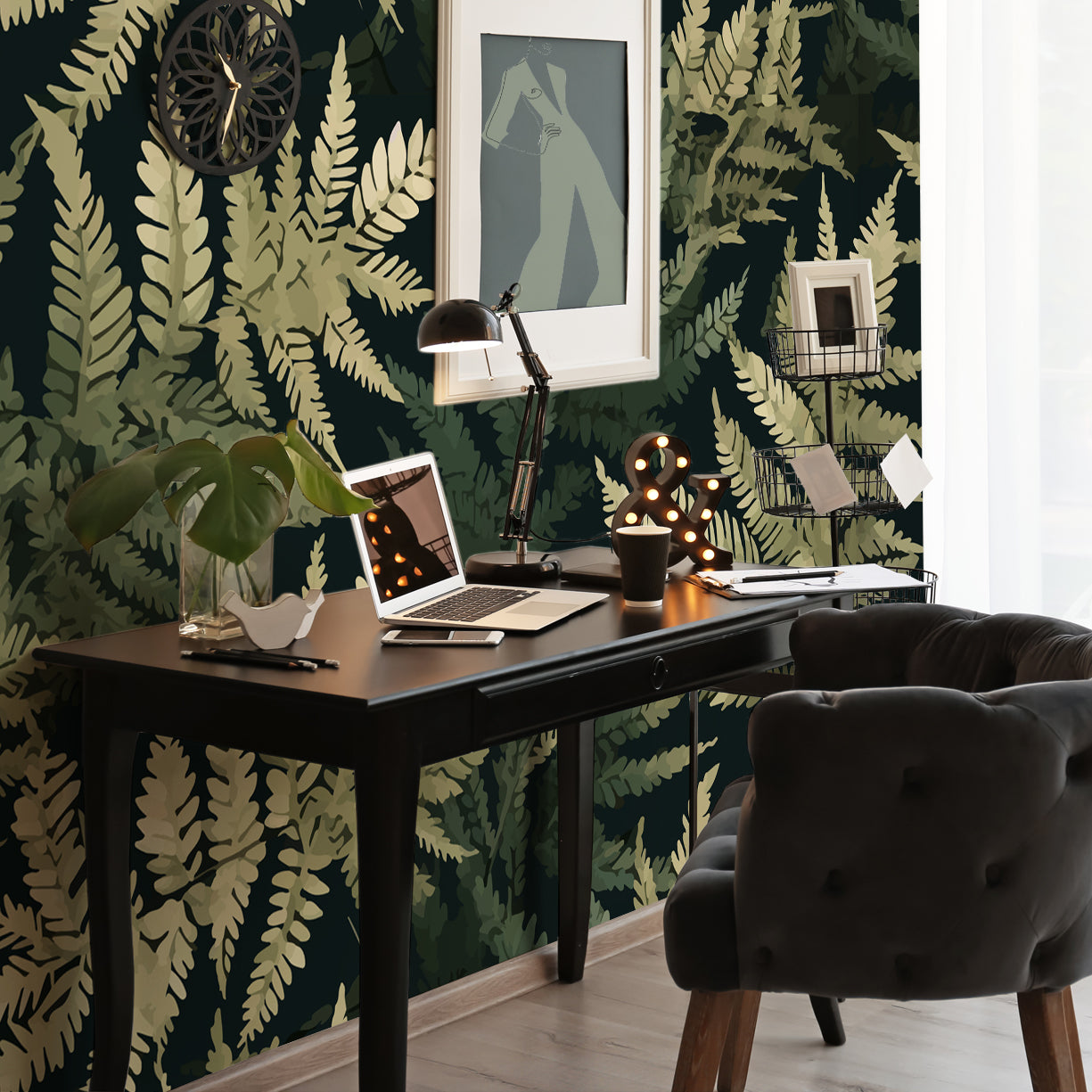 Midnight Fernscape Moody Tropical Leaf Wallpaper