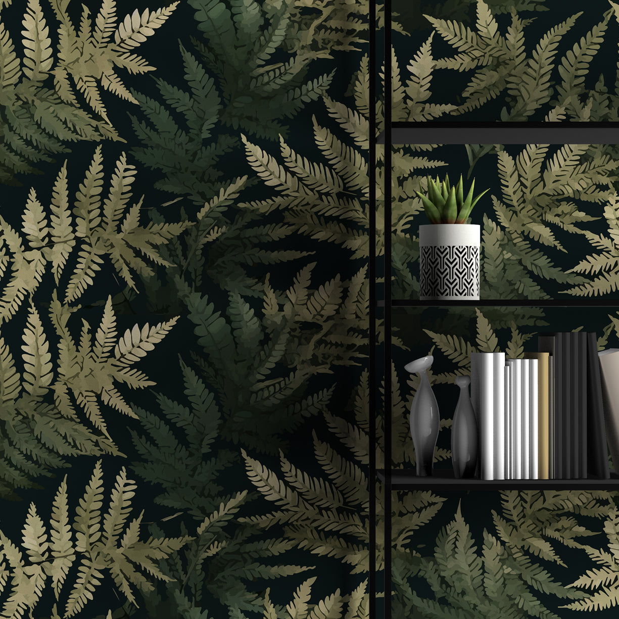 Midnight Fernscape Moody Tropical Wallpaper
