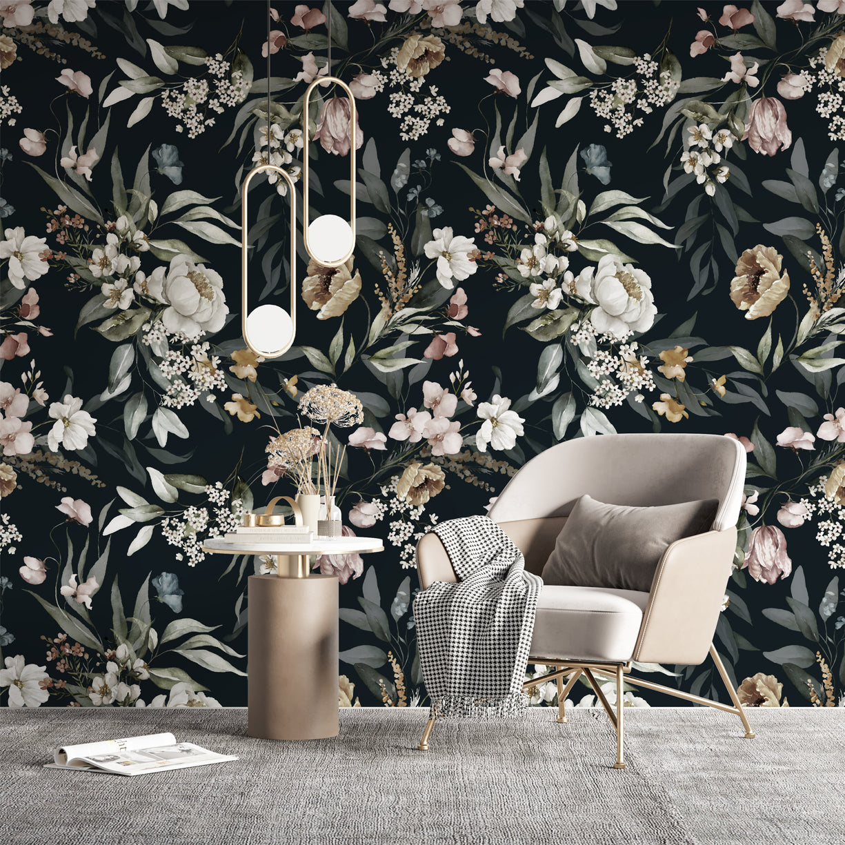 Serene Noir Floral Wallpaper