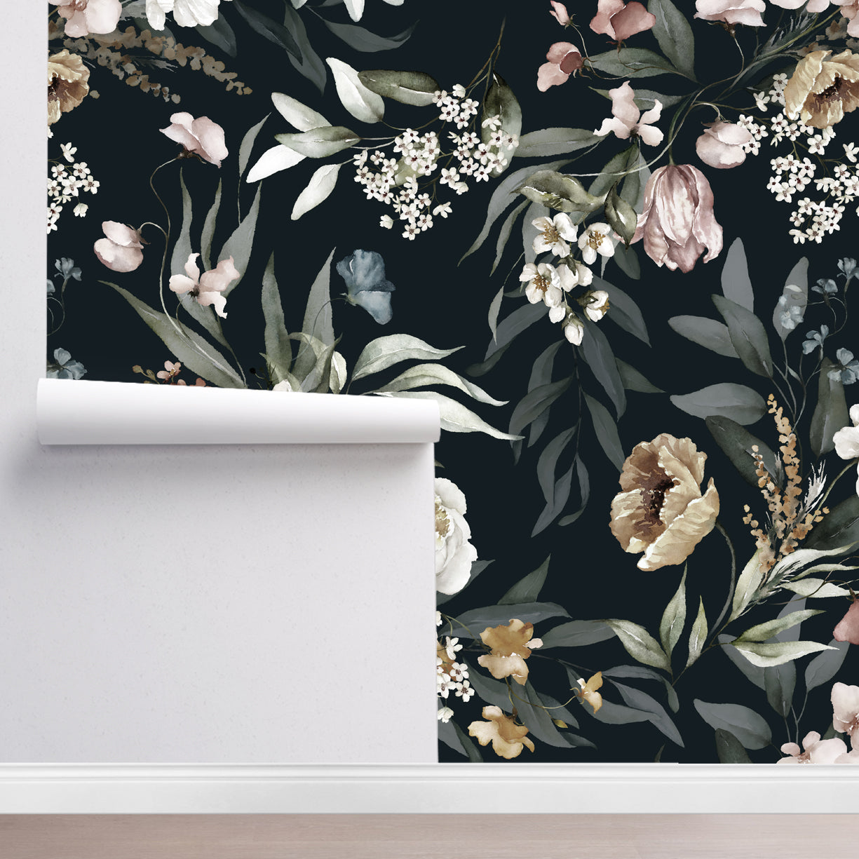 Serene Noir Floral Wallpaper