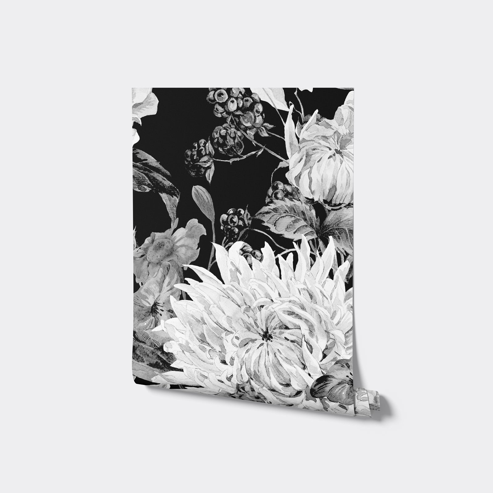 White Watercolor Flowers on Black Wallpaper