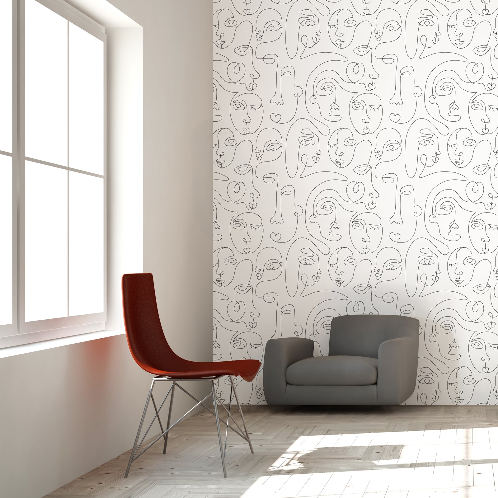 Contemporary Line Portraits Wallpaper
