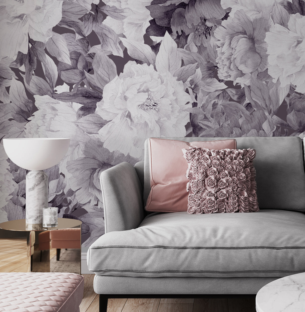 White Peony Floral Mural