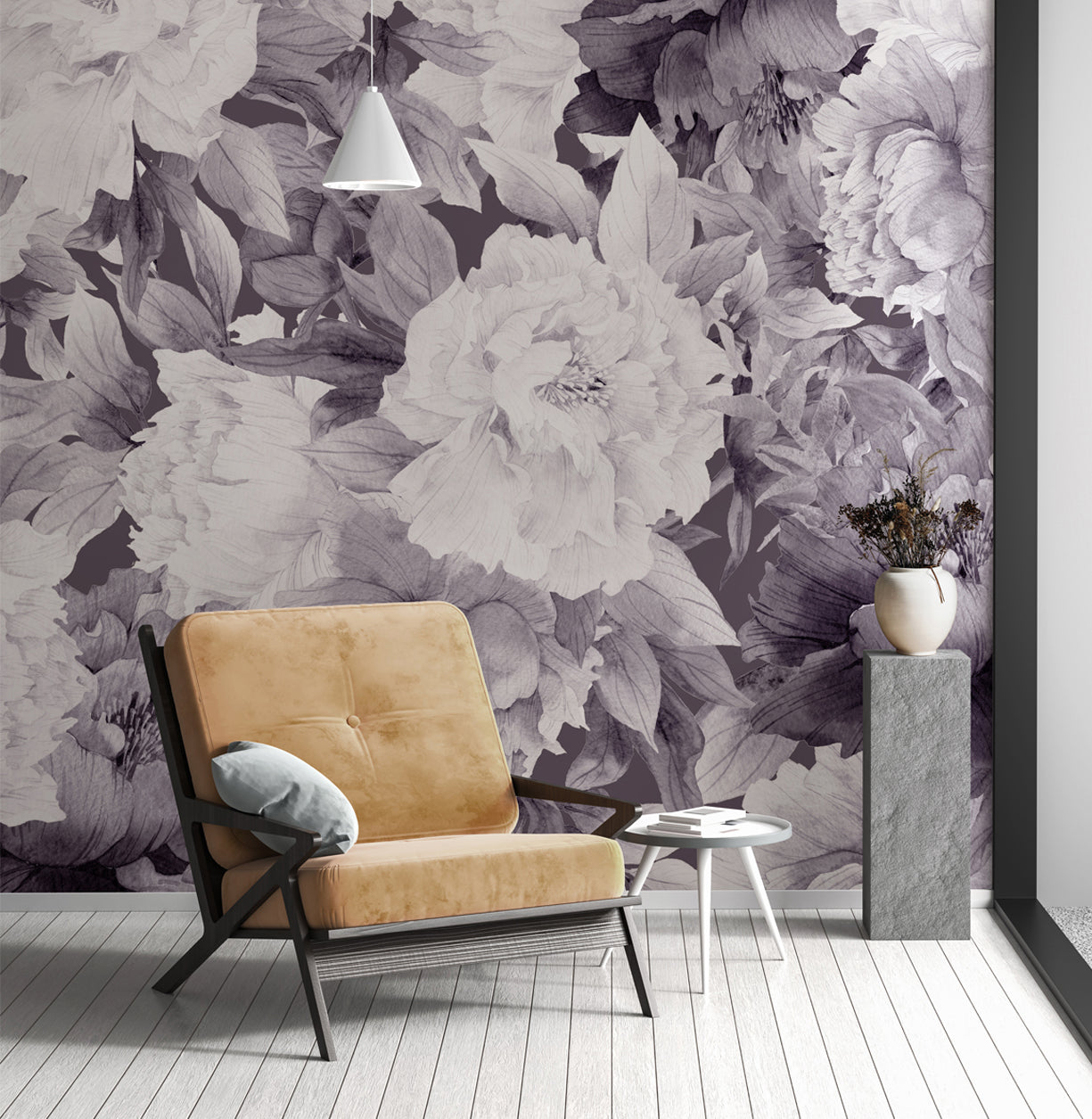 White Peony Floral Mural