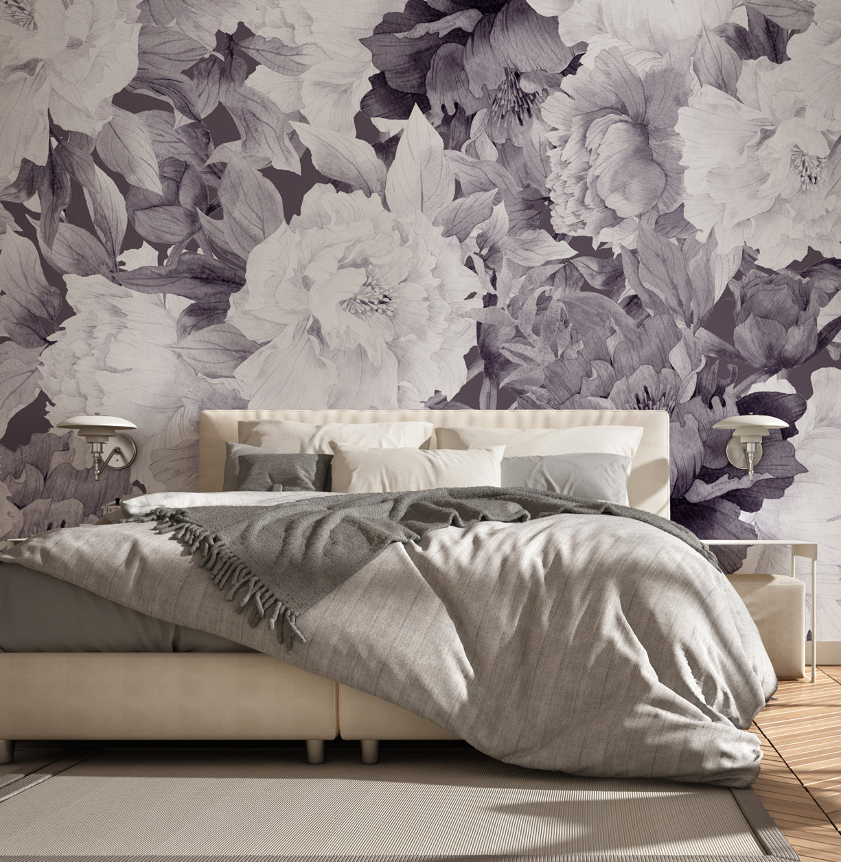 White Peony Floral Mural
