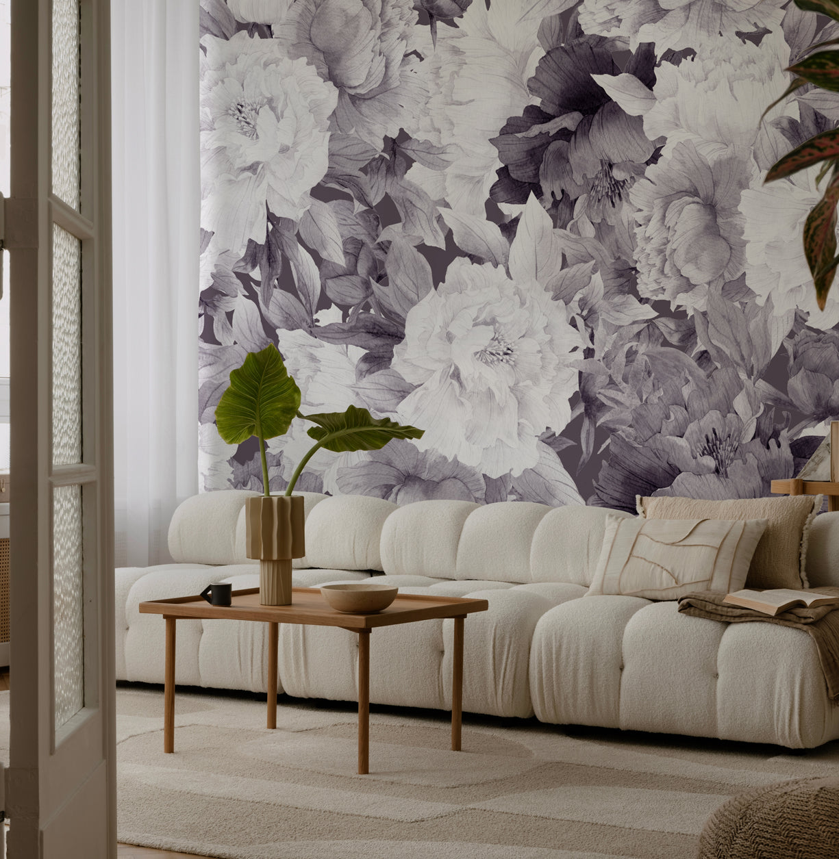 White Peony Floral Mural