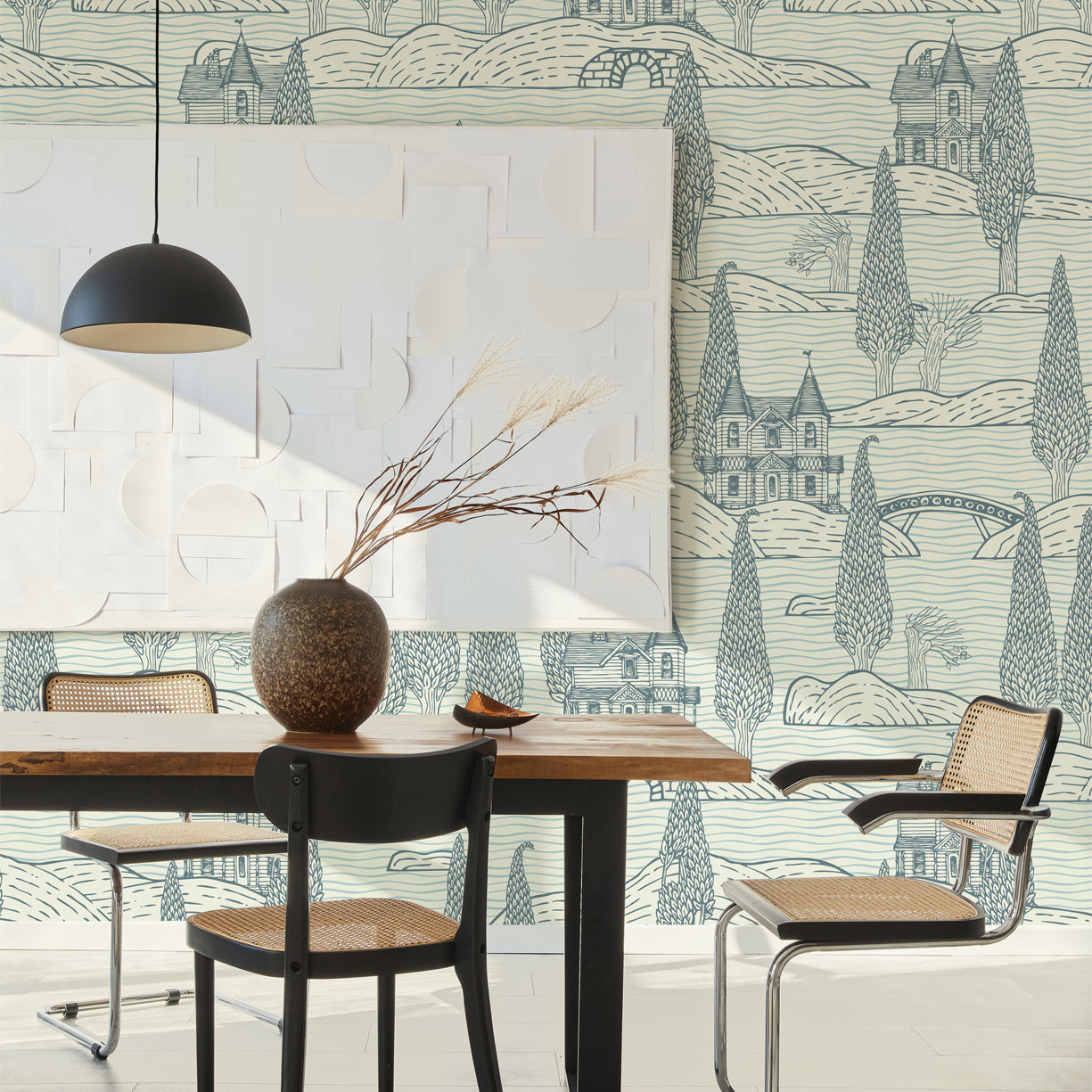 Whimsical Village Grove Wallpaper