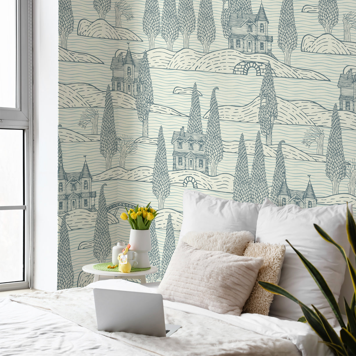 Whimsical Village grove Wallpaper