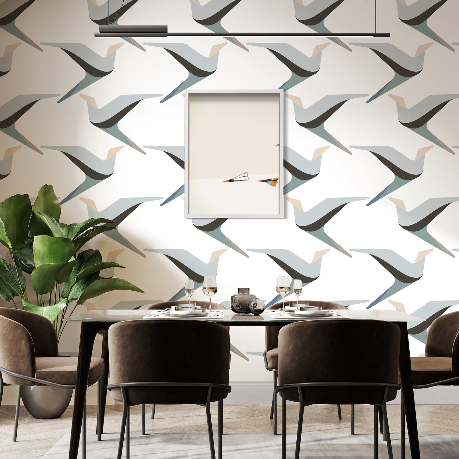 Modern Flock Motif Wallpaper
