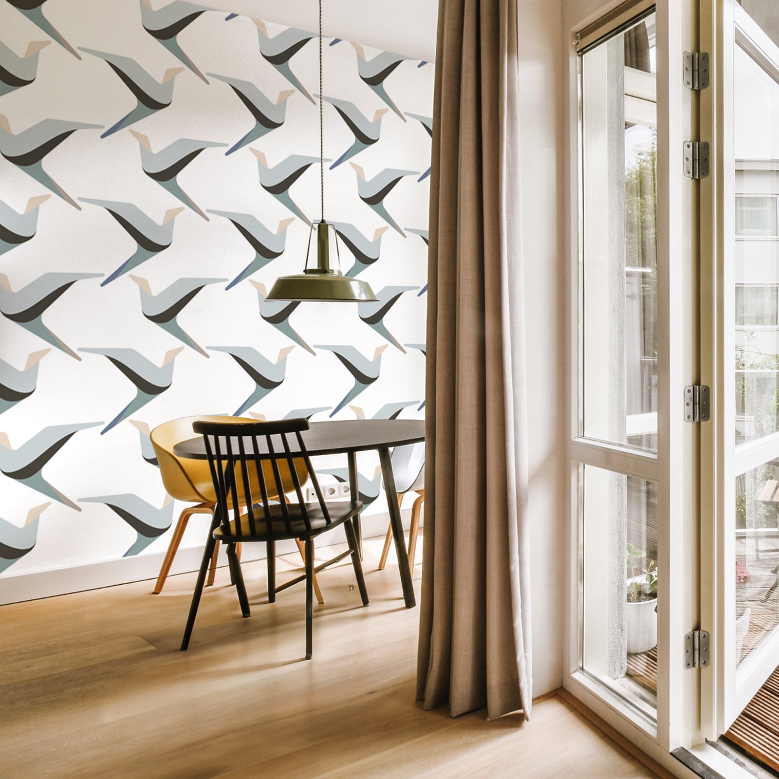 Modern Flock Motif Wallpaper