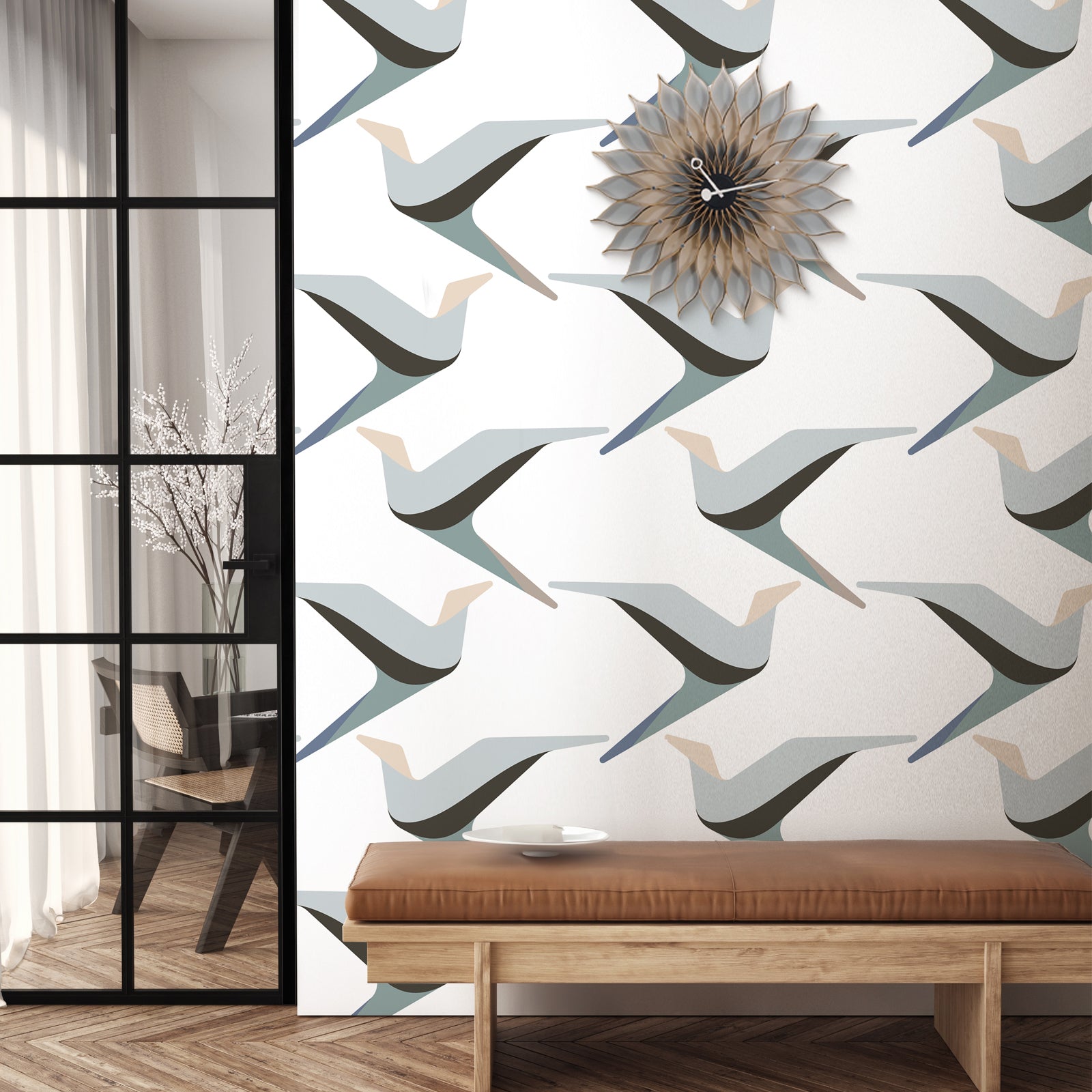 Modern Flock Motif Wallpaper