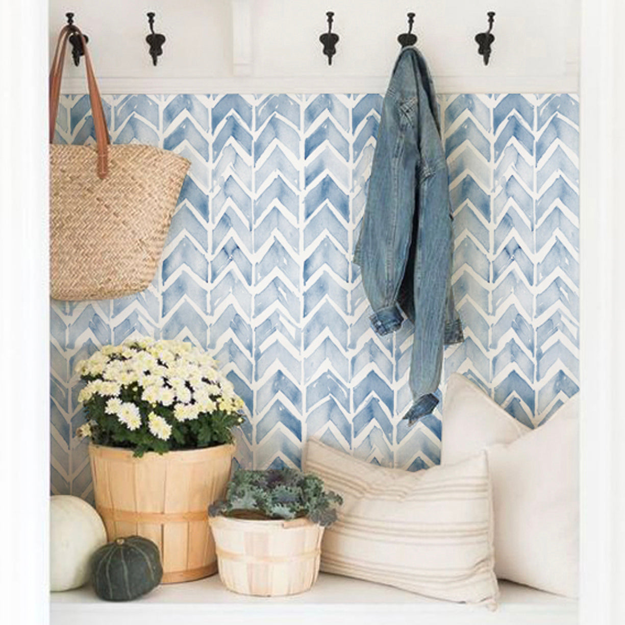 Chevron Blue Watercolor Wallpaper