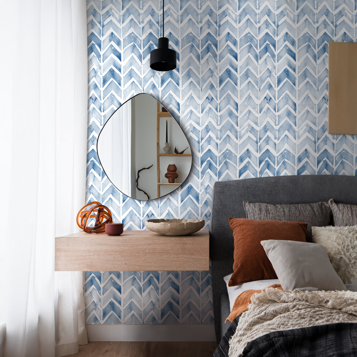 Chevron Blue Watercolor Wallpaper
