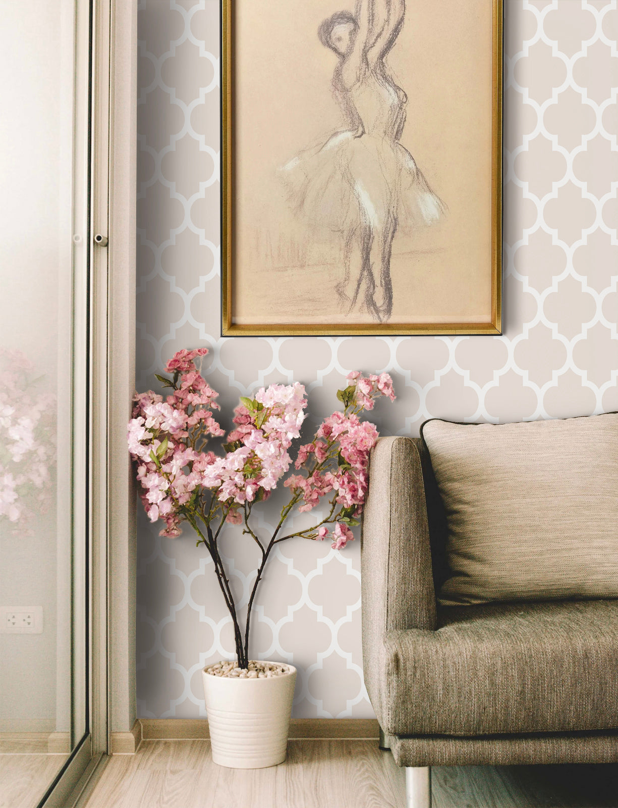 Moroccan Wallpaper | Beige Removable Fabric Wall Decor
