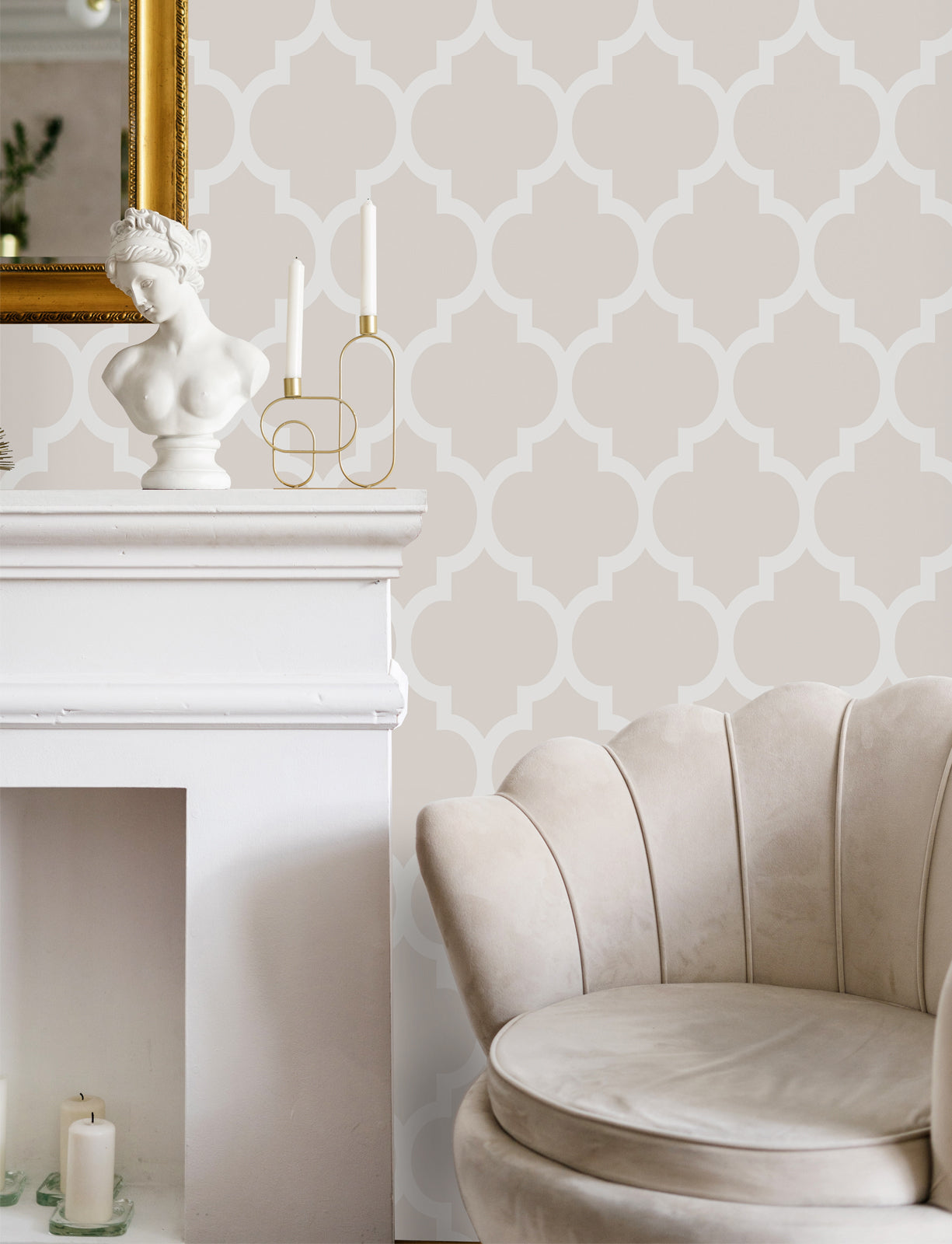 Moroccan Wallpaper | Beige Removable Fabric Wall Decor
